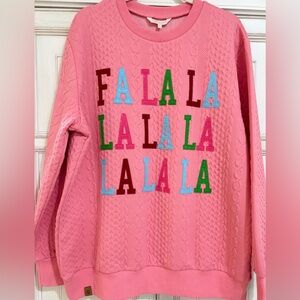 PRELOVED SZ XL Simply Southern Pink Cable Knit Sweater with Festive Lettering
